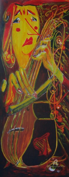 Painting titled "double bass player…" by Grazyna Hajewski, Original Artwork, Acrylic