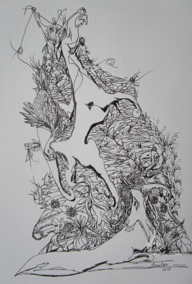 Peinture intitulée "Dingo 2, ink, paper…" par Grazyna Hajewski, Œuvre d'art originale, Encre