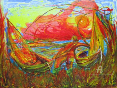 Painting titled "the angler, countes…" by Grazyna Hajewski, Original Artwork, Acrylic