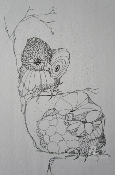 Drawing titled "owl story countess…" by Grazyna Hajewski, Original Artwork, Ink