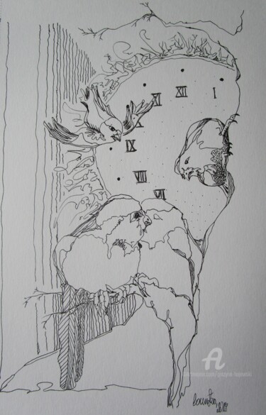 Drawing titled "The Time, countess,…" by Grazyna Hajewski, Original Artwork, Ink