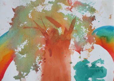 Картина под названием "Tree of life, Miana…" - Grazyna Hajewski, Подлинное произведение искусства, Акварель