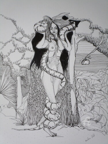 Dessin intitulée "Lilith 2, countess,…" par Grazyna Hajewski, Œuvre d'art originale, Encre