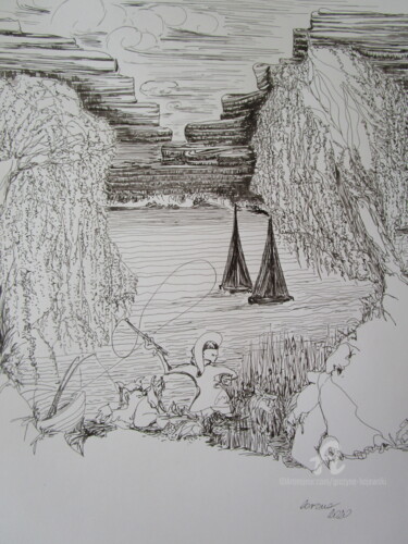 Drawing titled "weekend, corrona 20…" by Grazyna Hajewski, Original Artwork, Ink