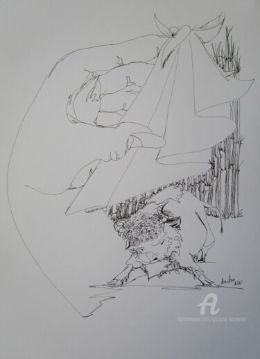 Drawing titled "take the bull by th…" by Grazyna Hajewski, Original Artwork, Ink