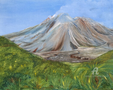 Peinture intitulée "Volcanoes of Montse…" par Grazyna Hajewski, Œuvre d'art originale, Huile Monté sur Panneau de bois