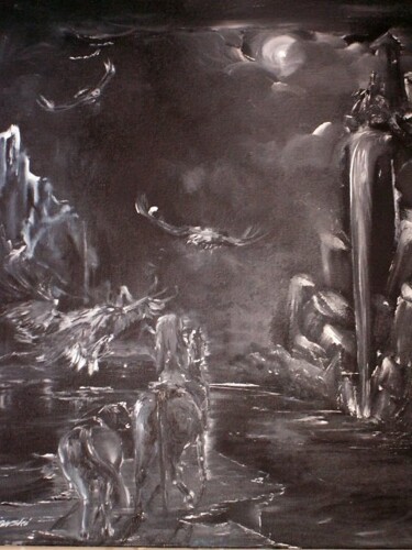 Картина под названием "Adler der Nacht" - Grazyna Hajewski, Подлинное произведение искусства, Масло