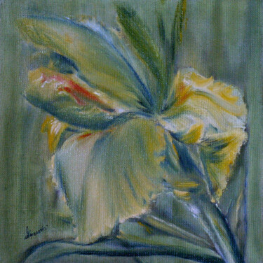 Painting titled "Iris gelb" by Grazyna Hajewski, Original Artwork, Oil