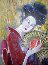 Painting titled "Geisha" by Grazyna Hajewski, Original Artwork, Oil