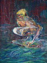 Pintura titulada "Shipwrecked person" por Grazyna Hajewski, Obra de arte original, Oleo