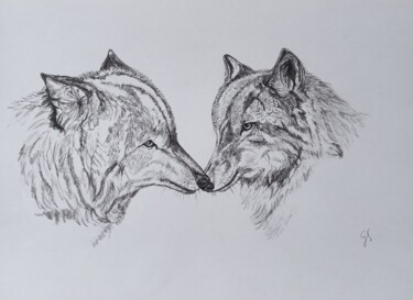 Drawing titled "Wilki" by Grażyna Przybylak, Original Artwork, Pencil