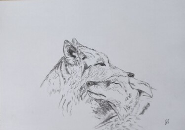 Rysunek zatytułowany „Para Wilków 06” autorstwa Grażyna Przybylak, Oryginalna praca, Ołówek