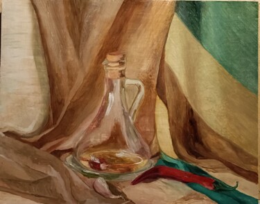 Schilderij getiteld "Karafka z oliwą" door Grażyna Przybylak, Origineel Kunstwerk, Olie