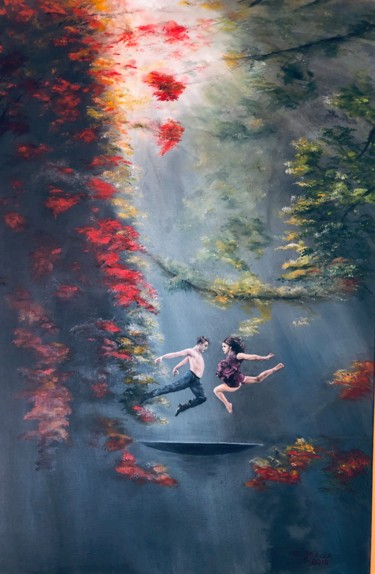 Картина под названием "Taniec wśród drzew" - Grazyna Jezak, Подлинное произведение искусства, Масло