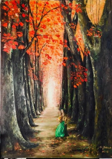 Painting titled "Jesien" by Grazyna Jezak, Original Artwork, Oil