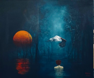 Malerei mit dem Titel "Magiczne jezioro" von Grazyna Jezak, Original-Kunstwerk, Öl