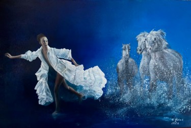 Malarstwo zatytułowany „Konie w galopie” autorstwa Grazyna Jezak, Oryginalna praca, Olej