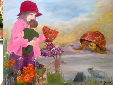 Malarstwo zatytułowany „Wspolczesna Alicja…” autorstwa Grazyna Jezak, Oryginalna praca, Olej