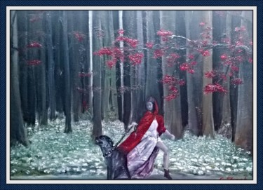Malarstwo zatytułowany „spacer z wilkiem” autorstwa Grazyna Jezak, Oryginalna praca, Olej