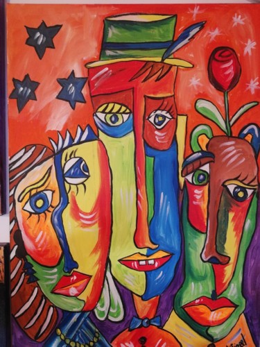 Painting titled "Family portrait" by Viorel Grecu, Original Artwork, Acrylic