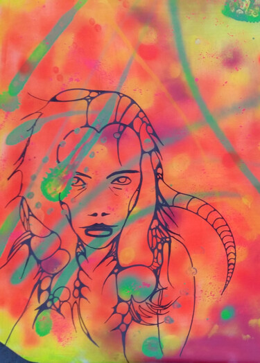 Bruxa (La Sorcière) - Une histoire d'Amour Painting titled "Bruxa (La Sorcière)…" by Green Sun (Aka Xavier) Mennessier, Original Art, Spray paint Mounted on Stretcher…
