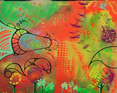 Peinture intitulée "Everglades Hotel" par Green Sun (Aka Xavier) Mennessier, Œuvre d'art originale, Acrylique