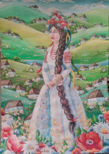 Ζωγραφική με τίτλο "Марічка" από Лиза Гребенюк, Αυθεντικά έργα τέχνης, Γκουάς