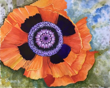 Painting titled "Poppy 1" by Shauna Crandall, Original Artwork, Watercolor