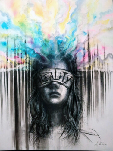 Картина под названием "Reality" - Анастасия Цветкова, Подлинное произведение искусства, Древесный уголь