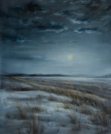 Картина под названием "Зимняя степь" - Анастасия Цветкова, Подлинное произведение искусства, Масло Установлен на Деревянная…