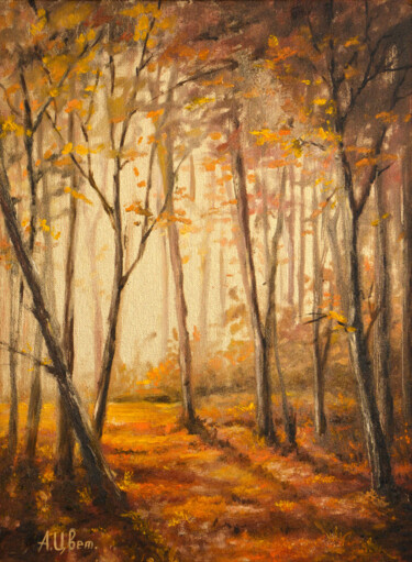 Картина под названием "Золотая осень" - Анастасия Цветкова, Подлинное произведение искусства, Масло