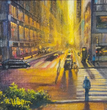 Картина под названием "Солнечный вечер" - Анастасия Цветкова, Подлинное произведение искусства, Масло Установлен на картон