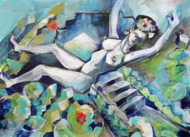 Peinture intitulée "Chute dans le Jardi…" par Sylvie Penet, Œuvre d'art originale, Acrylique