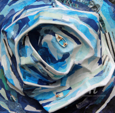 Rzeźba zatytułowany „Rose des Vents” autorstwa Sylvie Penet, Oryginalna praca, Karton Zamontowany na Drewniana rama noszy
