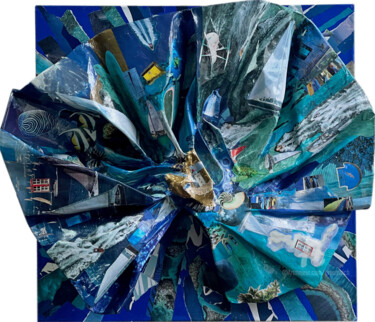 Colagens intitulada "Grand Large" por Sylvie Penet, Obras de arte originais, Colagens Montado em Armação em madeira