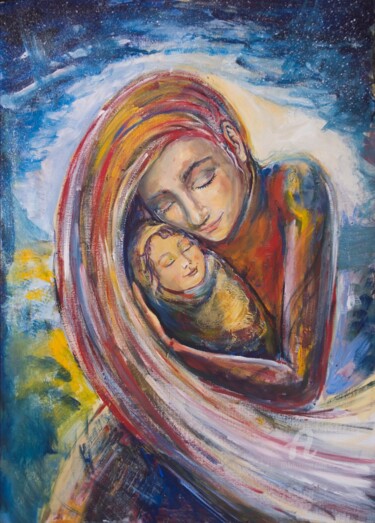 Peinture intitulée "Картина *Мама - сим…" par Irina Demushkina Iarylkina, Œuvre d'art originale, Tempera