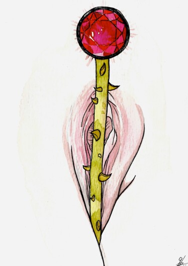 Drawing titled "rose rubis" by Greg Brs, Original Artwork, Watercolor
