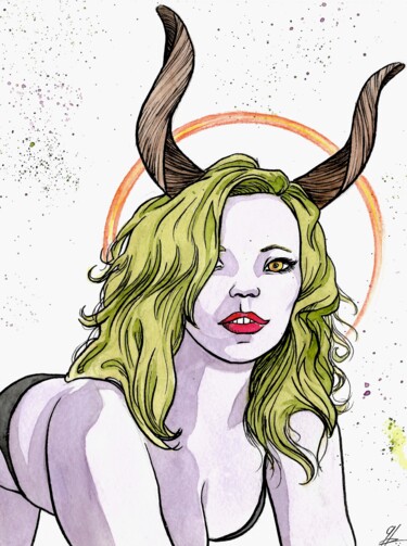 Рисунок под названием "pretty lil devil" - Greg Brs, Подлинное произведение искусства, Акварель