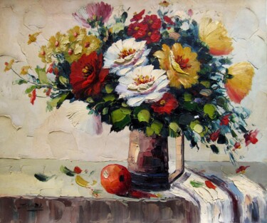 Картина под названием "Vase flower 331" - Greg Leander, Подлинное произведение искусства, Масло Установлен на Деревянная рам…