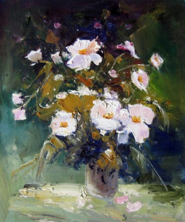 Painting titled "Vase Flower 302" by Greg Leander, Original Artwork, Oil Mounted on Wood Stretcher frame