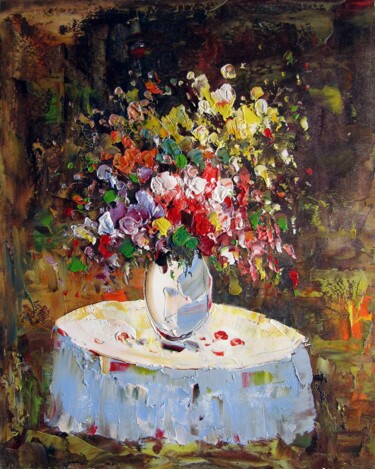 Картина под названием "Vase Flower 105" - Greg Leander, Подлинное произведение искусства, Масло Установлен на Деревянная рам…
