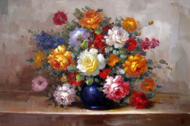 Peinture intitulée "Vase Flower 527" par Greg Leander, Œuvre d'art originale, Huile Monté sur Châssis en bois