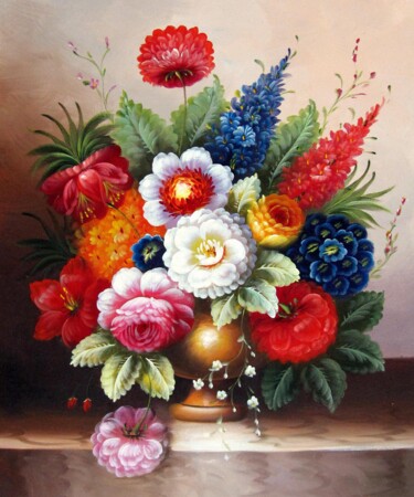Peinture intitulée "Flower tradtional 1…" par Greg Leander, Œuvre d'art originale, Huile Monté sur Châssis en bois