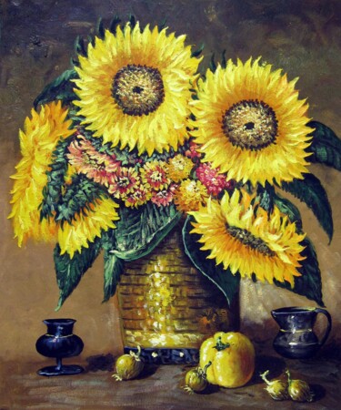 Peinture intitulée "Sunflower 002" par Greg Leander, Œuvre d'art originale, Huile Monté sur Châssis en bois