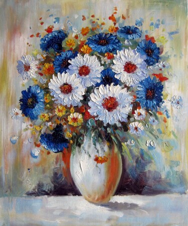 Картина под названием "Vase Flower 305" - Greg Leander, Подлинное произведение искусства, Масло Установлен на Деревянная рам…