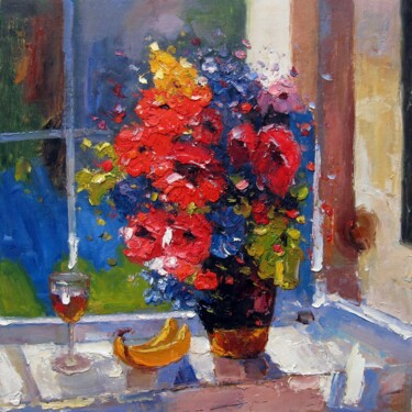 Peinture intitulée "Flower and still li…" par Greg Leander, Œuvre d'art originale, Huile Monté sur Châssis en bois