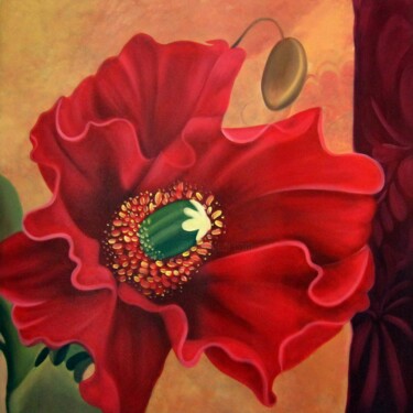 Painting titled "Realism Flower 016" by Greg Leander, Original Artwork, Oil Mounted on Wood Stretcher frame