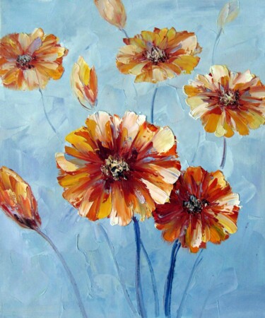Картина под названием "Flower Decor 104" - Greg Leander, Подлинное произведение искусства, Масло Установлен на Деревянная ра…