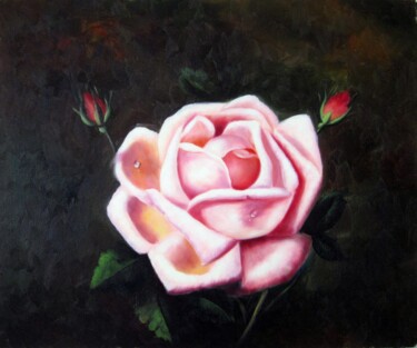Painting titled "Rose 101" by Greg Leander, Original Artwork, Oil Mounted on Wood Stretcher frame