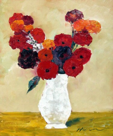 Painting titled "Vase Flower 201" by Greg Leander, Original Artwork, Oil Mounted on Wood Stretcher frame